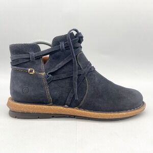 Born Tarklin Boots Womens 7.5 Bootie Shoes Navy Distressed Suede Boho Comfort